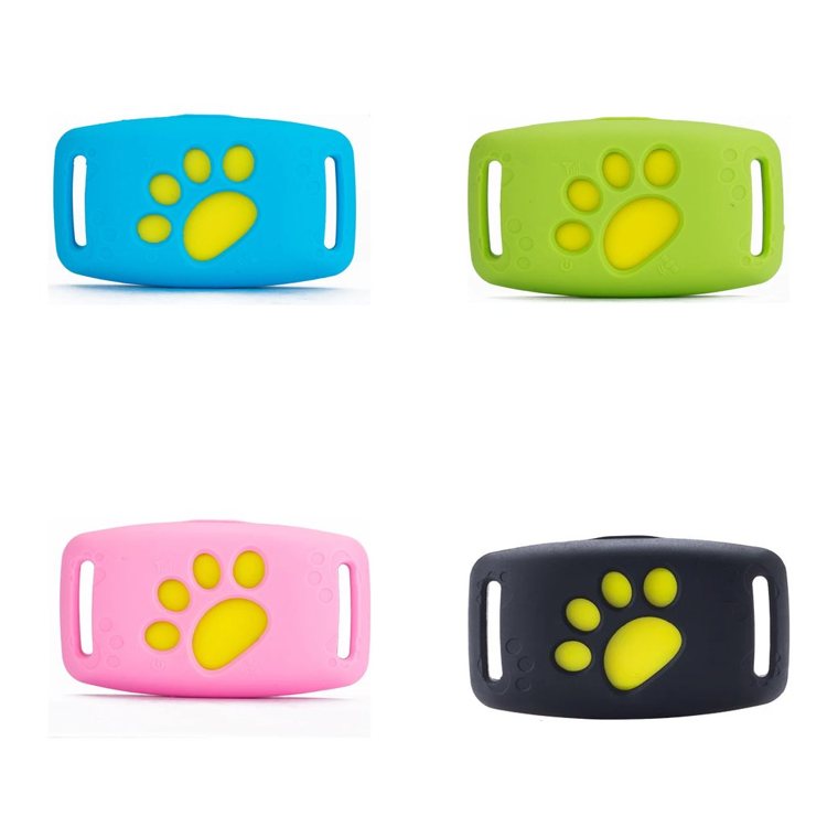 Vivapaw GPS pet tracker in blue, green, pink and black